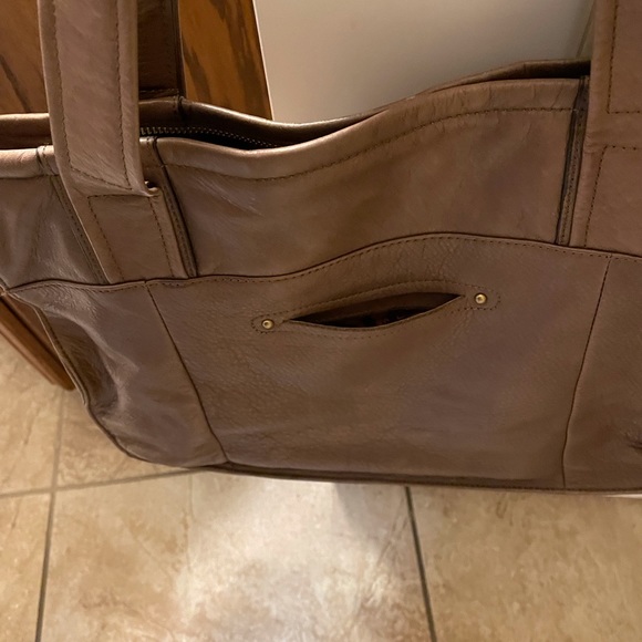 B. Makowsky Tan Grey Leather Tote EUC 15 X 11 - Picture 3 of 12